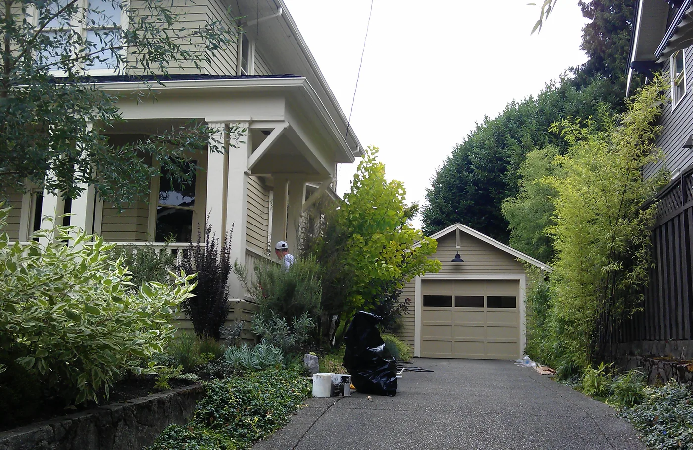 Portland home and garage during an exterior repaint
