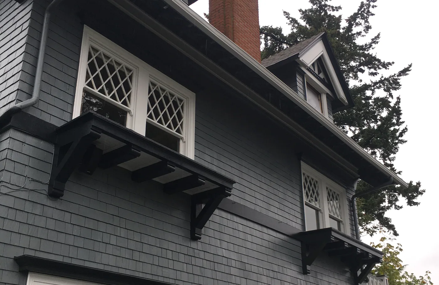 Gable and upper storey trim freshly painted